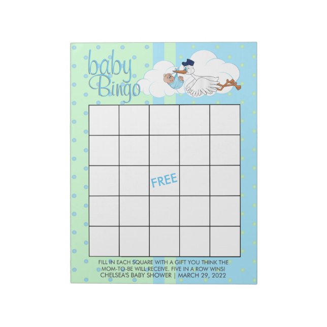 Stork with a Cute Little Baby Boy - Bingo Notepad (Rotated)