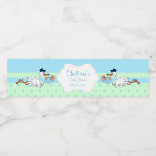 Stork with a Cute Little Baby Boy Water Bottle Label