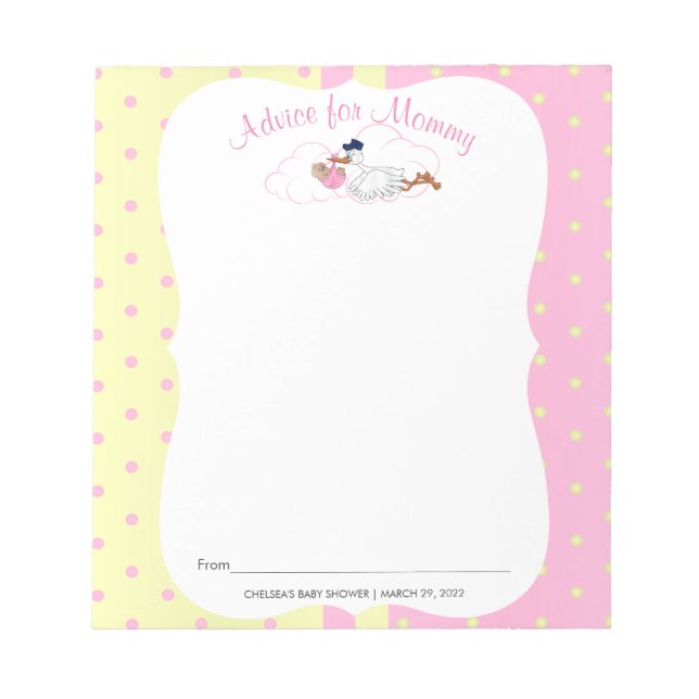 Stork with a Cute Little Baby Girl - Advice Notepad (Front)