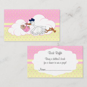 Stork with a Cute Little Baby Girl Book Raffle Enclosure Card