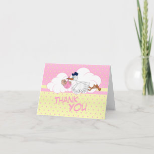Stork with a Cute Little Baby Girl Thank You Card