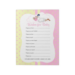 Stork with a Cute Little Baby Girl - Wishes Notepad