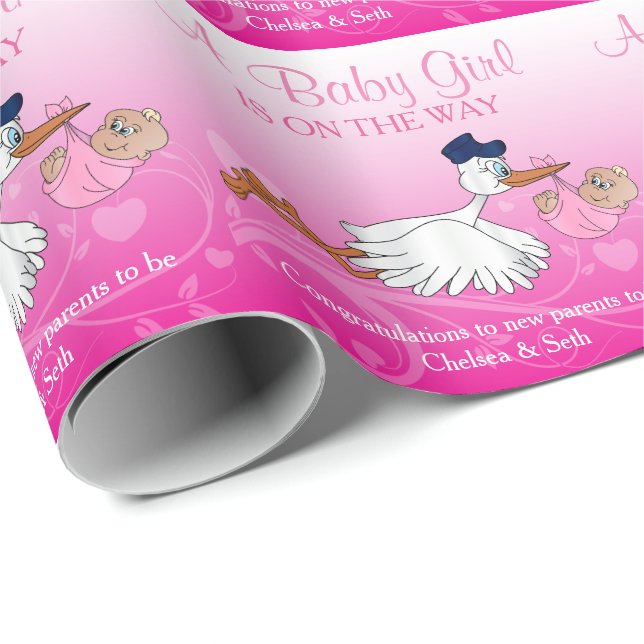Stork with a Cute Little Baby Girl Wrapping Paper (Roll Corner)