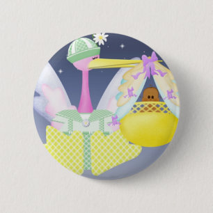 Stork with African American Baby 6 Cm Round Badge