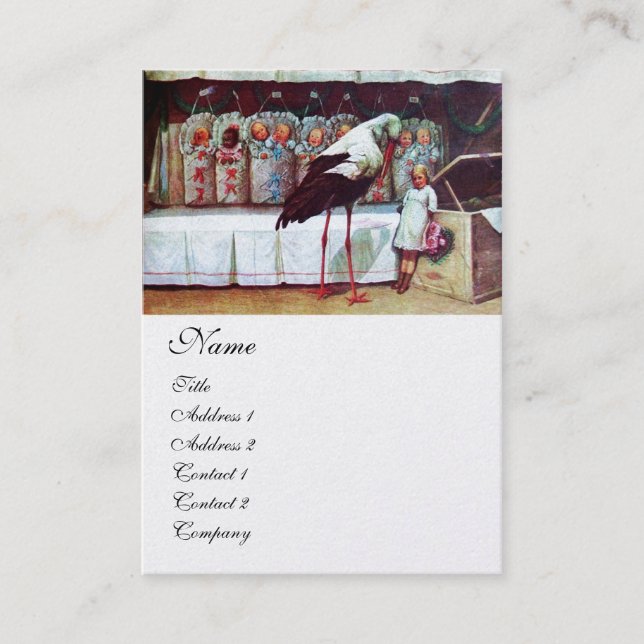 STORK WITH BABIES ,BABY SHOWER White Pearl Paper Business Card (Front)