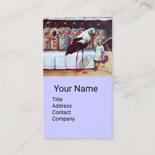 STORK WITH BABIES ,BLUE WHITE BABY NURSERY BUSINESS CARD (Front)