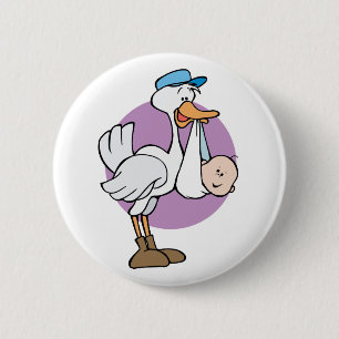 Stork With Baby 6 Cm Round Badge
