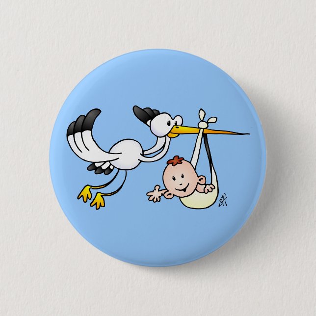 Stork with baby 6 cm round badge (Front)