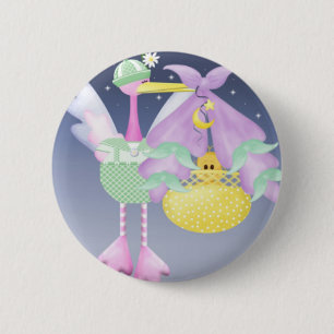 Stork with Baby 6 Cm Round Badge