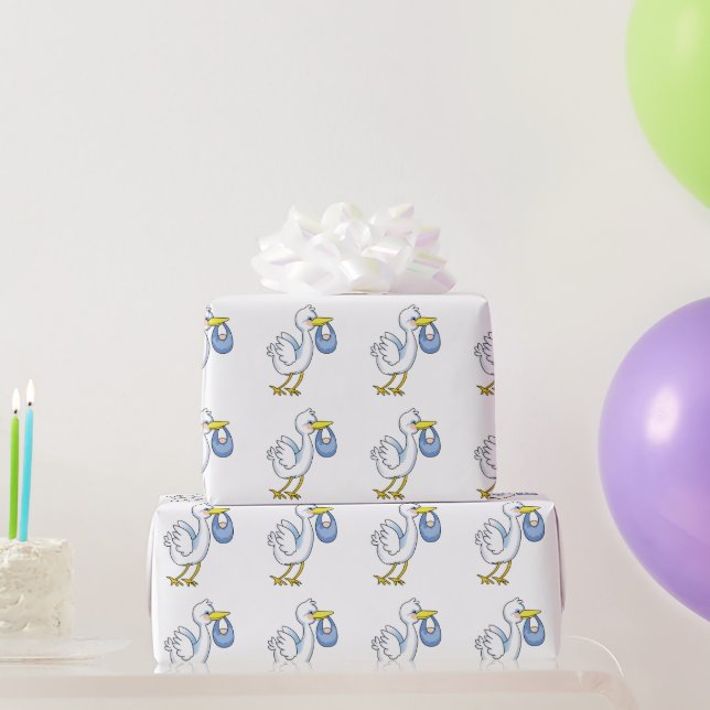 Stork With Baby Boy Wrapping Paper (Party Gifts)