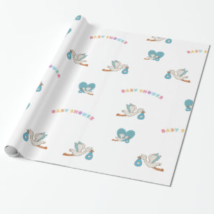 Stork with baby cute baby shower wrapping paper