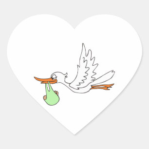 STORK WITH BABY HEART STICKER