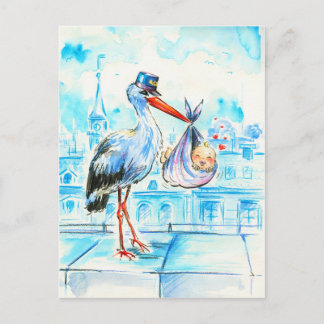 Stork with baby postcard