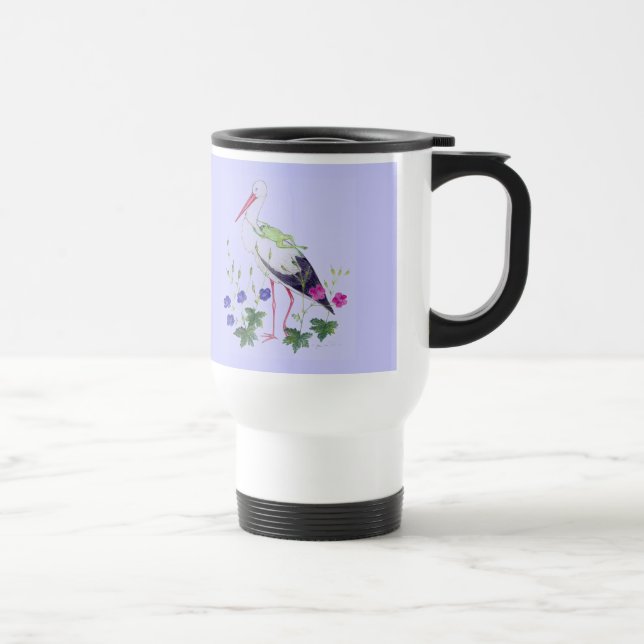 stork with frog travel mug (Right)