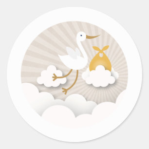 Stork with Orange Bundle Neutral Baby Shower Classic Round Sticker