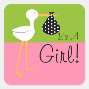 Stork with Polka Dot Bundle It's A Girl Square Sticker