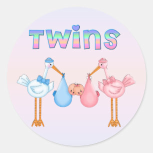 Stork with Twins Classic Round Sticker