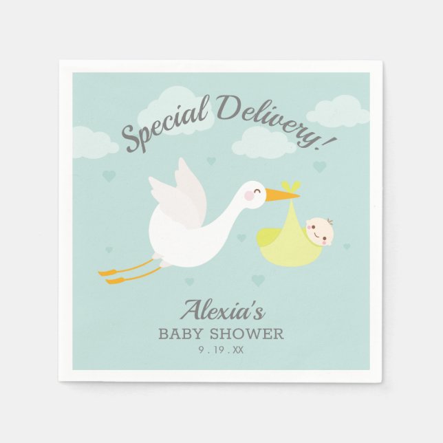 Stork Yellow Baby Bundle Baby Shower Napkin (Front)