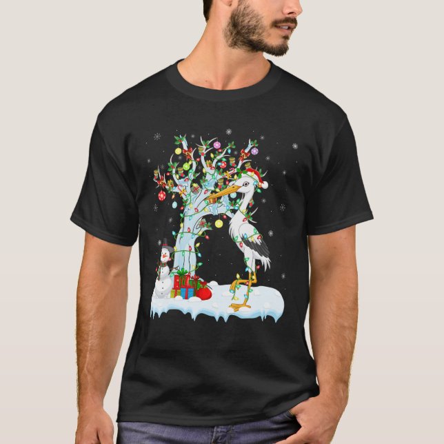 Storks Bird Xmas Tree Lighting Santa Hat Storks Ch T-Shirt (Front)