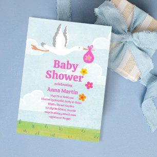 Storks & Florals Baby Shower Invitation
