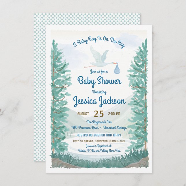 Stork's Journey Baby Boy Shower Invitation (Front/Back)
