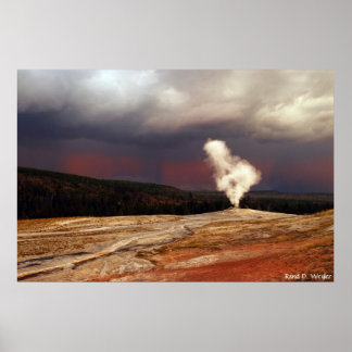 Storm at Old Faithful Poster