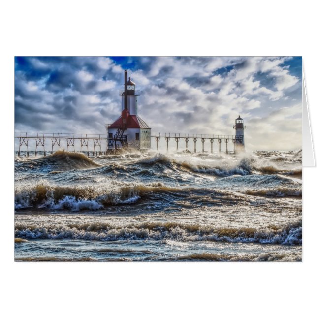 Storm At St Joseph Lighthouse Blank Notecard (Front Horizontal)