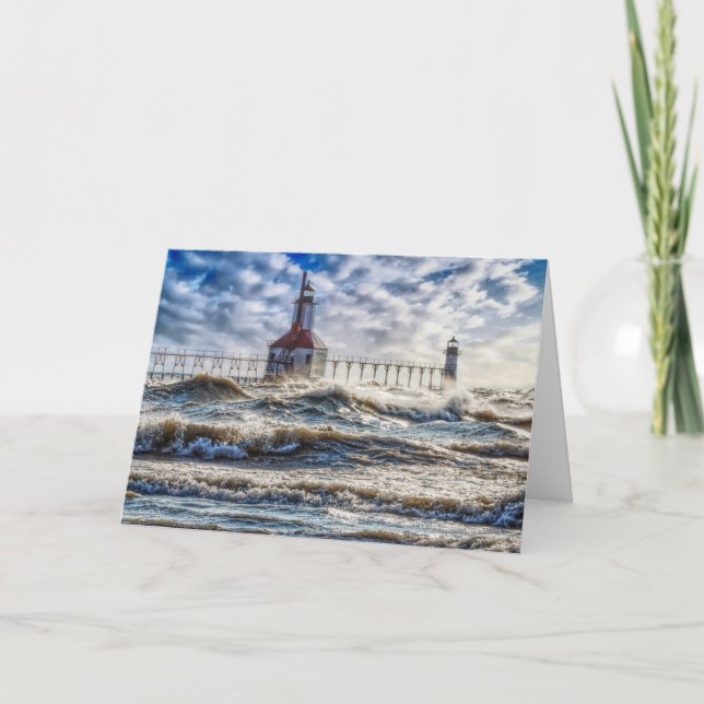 Storm At St Joseph Lighthouse Card (Front)