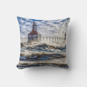 Storm At St Joseph Lighthouse Cushion