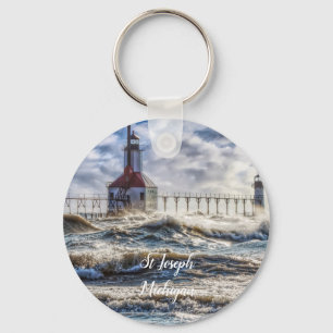 Storm At St Joseph Lighthouse Key Ring