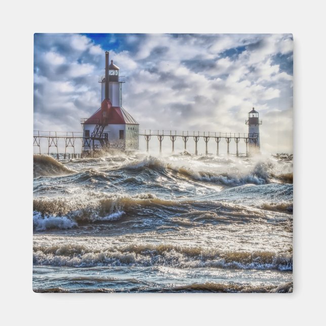 Storm At St Joseph Lighthouse Magnet (Front)