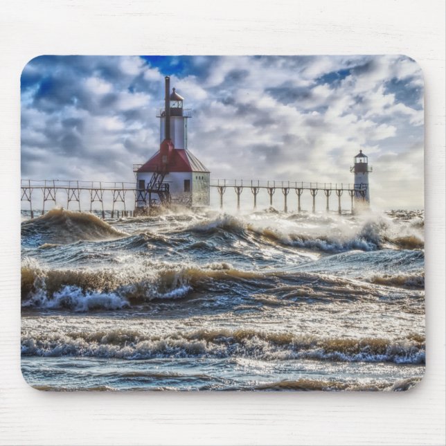 Storm At St Joseph Lighthouse Mouse Mat (Front)