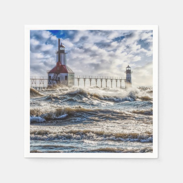 Storm At St Joseph Lighthouse Napkin (Front)