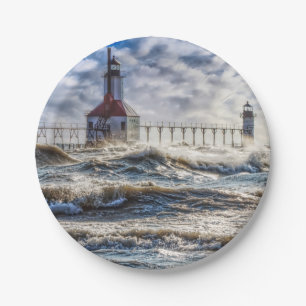 Storm At St Joseph Lighthouse Paper Plate
