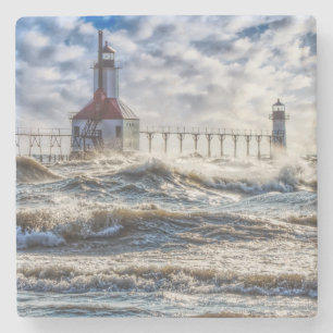 Storm At St Joseph Lighthouse Stone Coaster