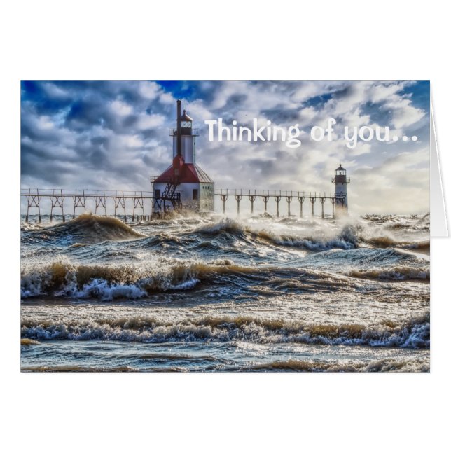 Storm At St Joseph Lighthouse Thinking of you Card (Front Horizontal)