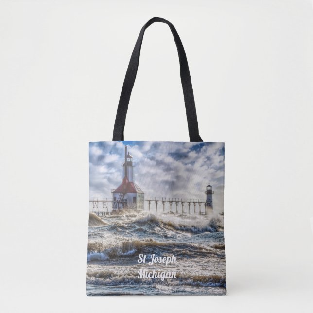 Storm At St Joseph Lighthouse Tote Bag (Front)