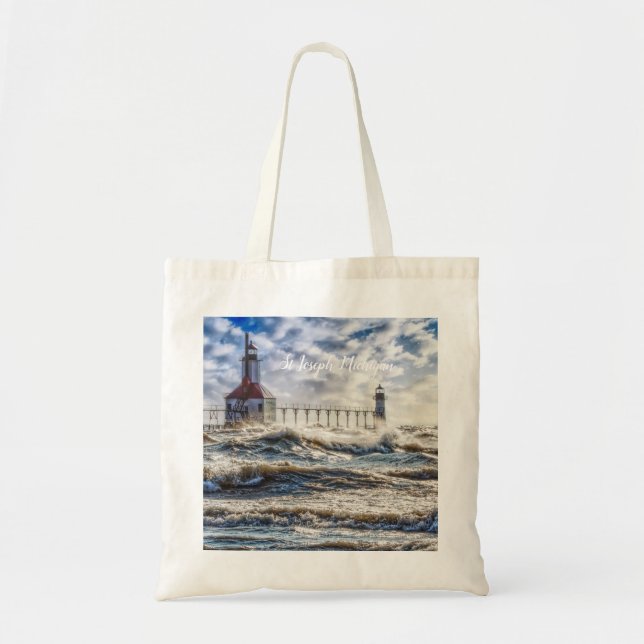 Storm At St Joseph Lighthouse Tote Bag (Front)