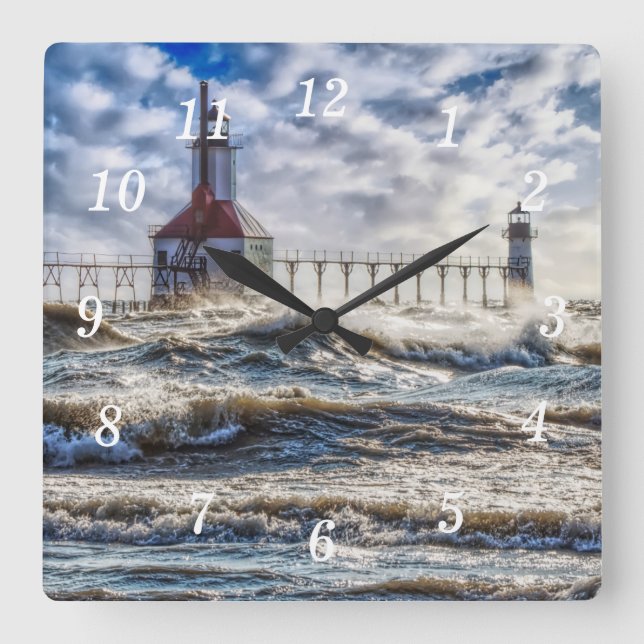 Storm At St Joseph Lighthouse Wall Clock (Front)