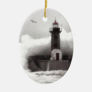 Storm at the Lighthouse Ceramic Tree Decoration