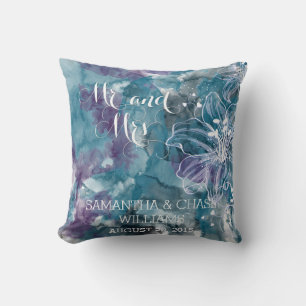 STORM BLUE WATERCOLOR HIBISCUS PILLOW