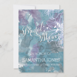 STORM BLUE WATERCOLOR HIBISCUS WEDDING INVITATION