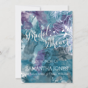 STORM BLUE WATERCOLOR HIBISCUS WEDDING INVITATION