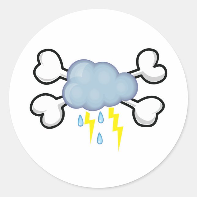storm cloud Skull and Crossbones Classic Round Sticker (Front)