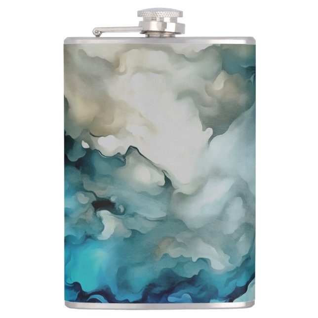 Storm Clouds and Ocean Currents Abstract Art Hip Flask (Front)