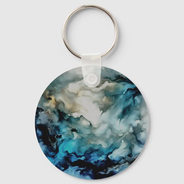 Storm Clouds and Ocean Currents Abstract Art Key Ring (Front)
