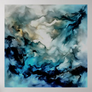 Storm Clouds and Ocean Currents Abstract Art Poster