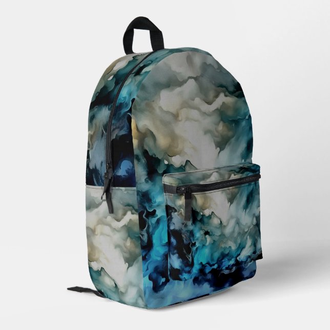 Storm Clouds and Ocean Currents Abstract Art Printed Backpack (Back Corner Left)