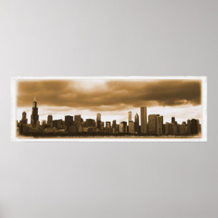Storm Clouds Gathering - Chicago Skyline (Sepia) Poster