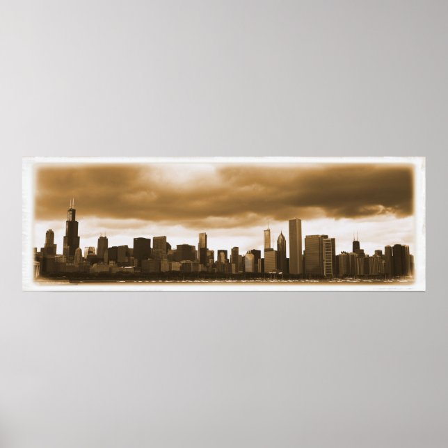 Storm Clouds Gathering - Chicago Skyline (Sepia) Poster (Front)